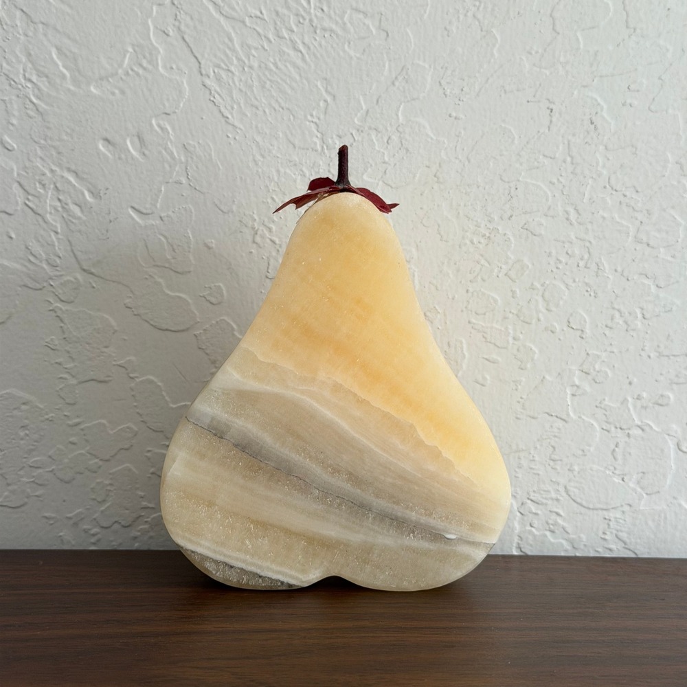Vintage Alabaster Marble Stone Pear Unpolished Paperweight Cottagecore